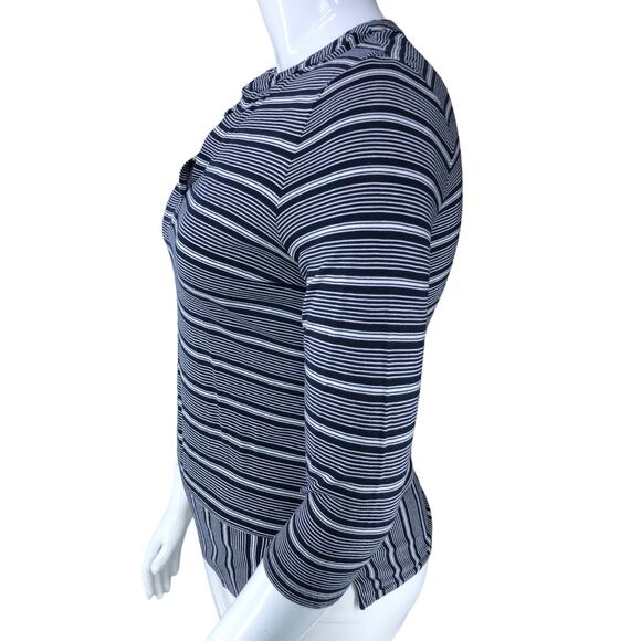 Talbots Womens Size MP Navy Blue Striped TShirt Top Slit Neck - Picture 10 of 14